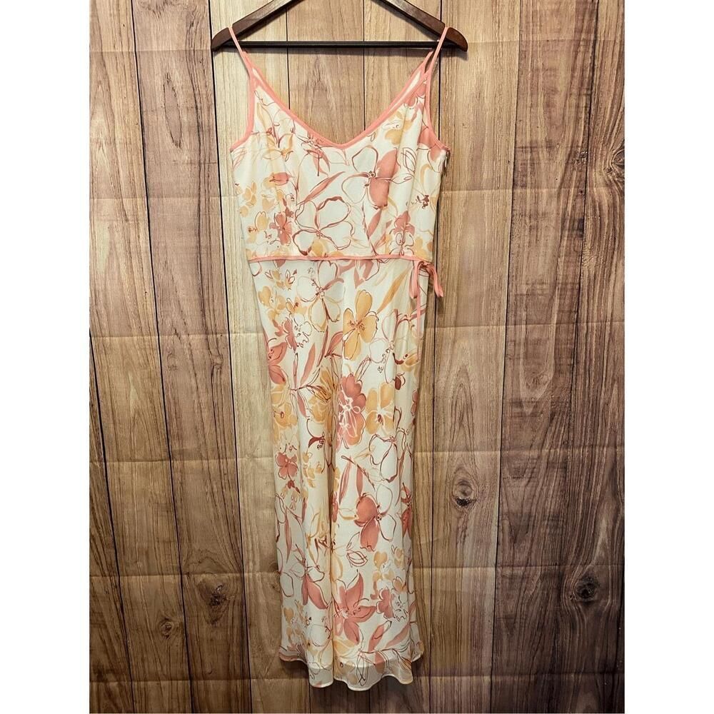 Ann Taylor Size 6 Nwt Spring Dress Floral White Blush Pink Yellow 100% Silk Y2k